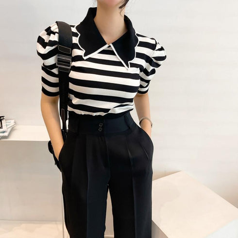 ボーダーデザインカラートップス