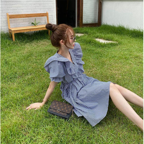 ストライプフリルワンピ