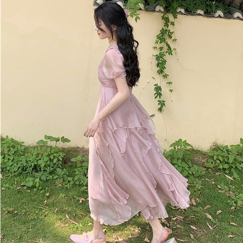 ふんわりロングシフォンワンピース