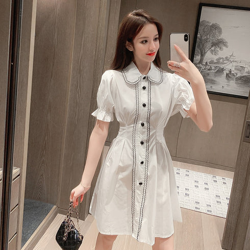 スカラップデザインシャツワンピース