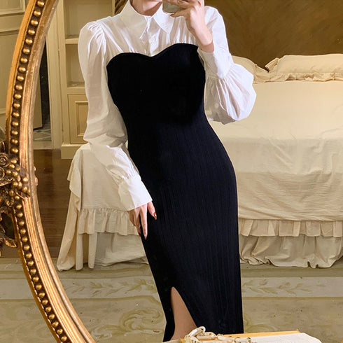 シャツドッキングタイトワンピ