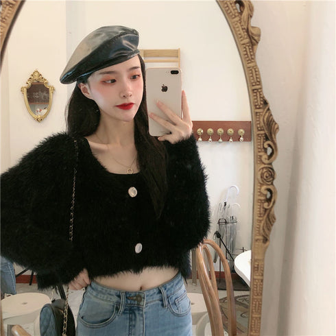 ファーショートカーディガン