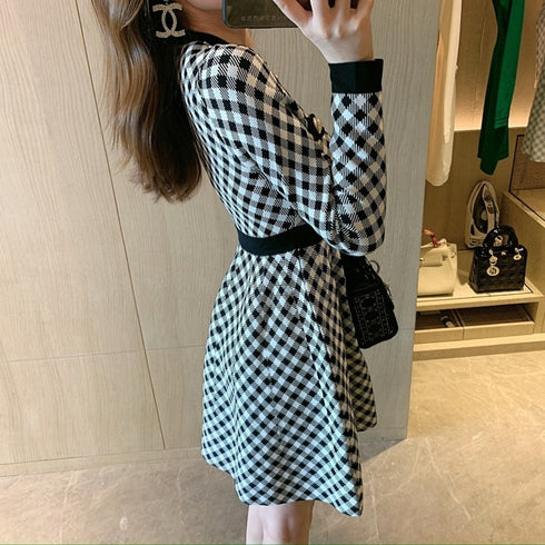 チェックデザインワンピ