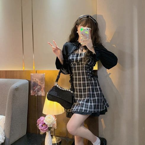 ブラックチェックワンピセット