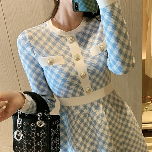 チェックデザインワンピ