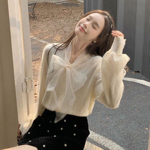 シアーリボンふわふわトップス