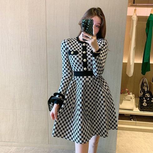 チェックデザインワンピ