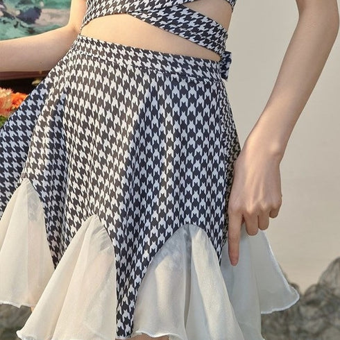 千鳥柄フリルスイムウェア