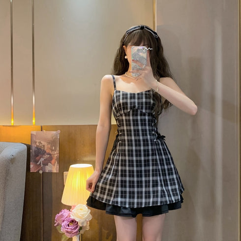 ブラックチェックワンピセット