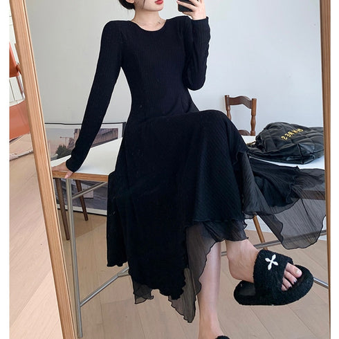 ロングニットチュールワンピ