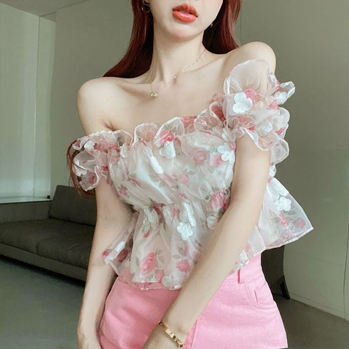 カラーフラワーふわトップス