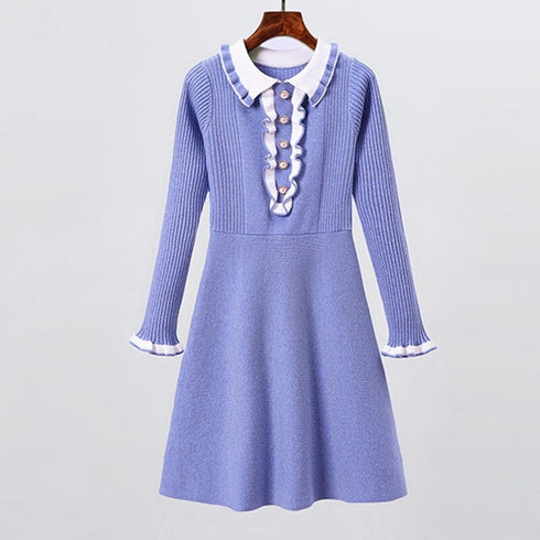 フリルバイカラーニットワンピ