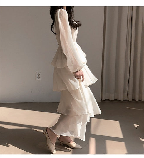 4段フリルシフォンワンピース