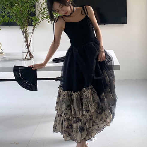 フラワーシフォンブラックワンピ