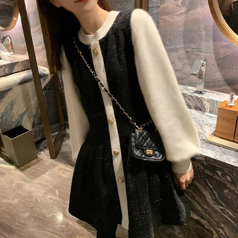 バイカラーぽわ袖ワンピ