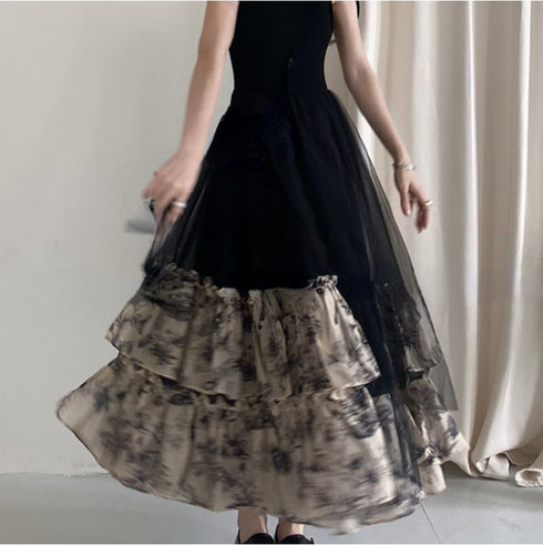 フラワーシフォンブラックワンピ