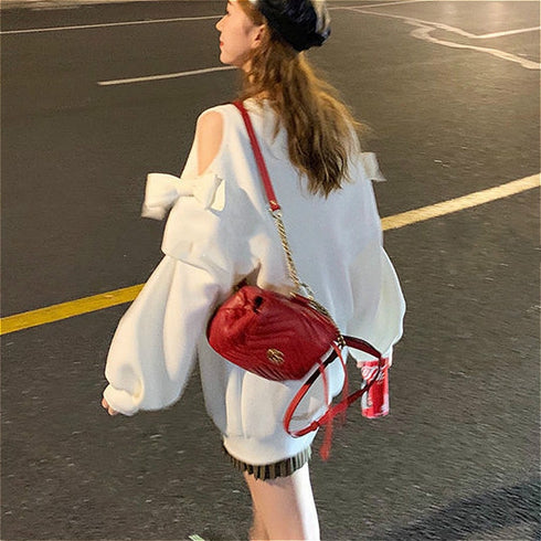 オープンショルダーリボンスウェット