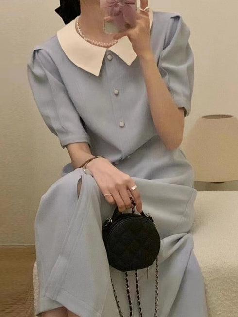 レトロブルーワンピース