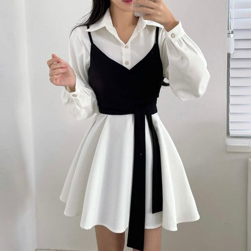 ウエストベストシャツワンピ