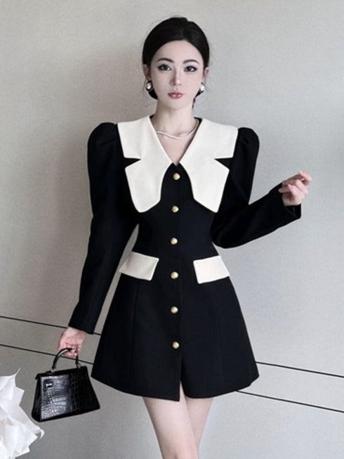 デザインカラーボタンワンピース