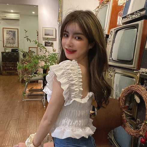 リボンフリルショルダートップス