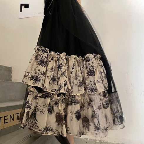 フラワーシフォンブラックワンピ