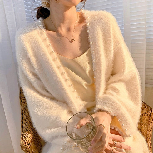 パールニットロングカーディガン