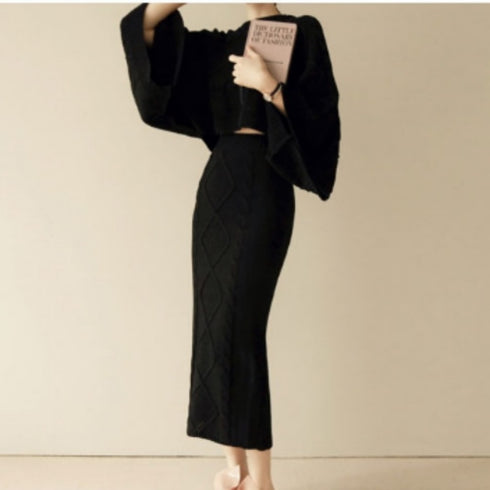 デザイン袖ニット&タイトスカートSET