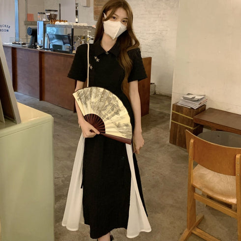 チャイナデザインモノクロワンピ