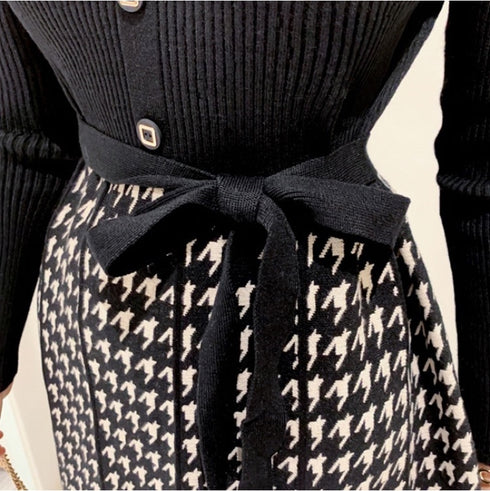 千鳥柄ニットワンピース