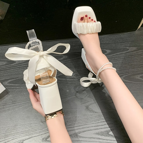 クシュっとパールサンダル