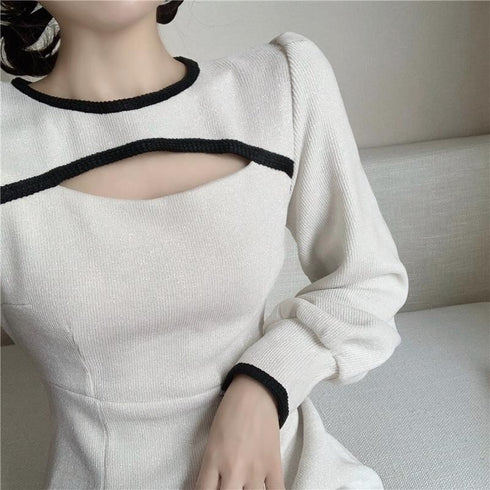 ブラックラインミニ丈ワンピース