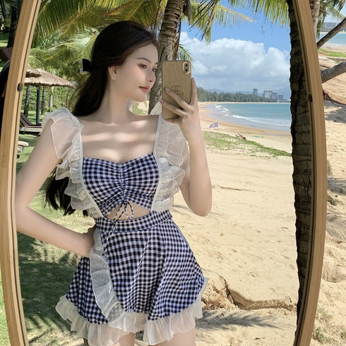 ギンガムチェックフリルスイムウェア