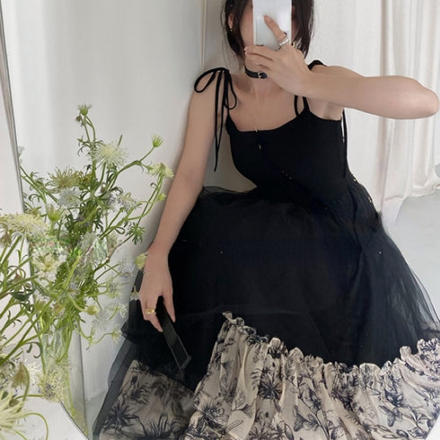 フラワーシフォンブラックワンピ