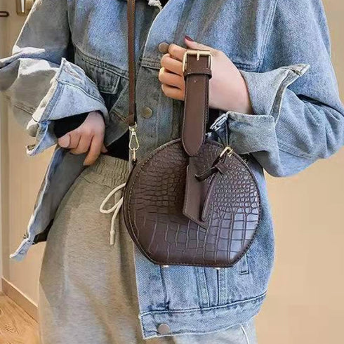 丸型フェイククロコバッグ