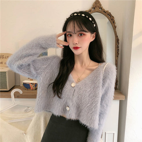 ファーショートカーディガン