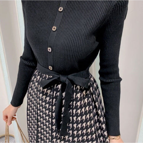 千鳥柄ニットワンピース