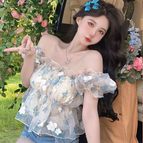 カラーフラワーふわトップス