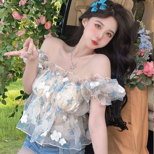 カラーフラワーふわトップス