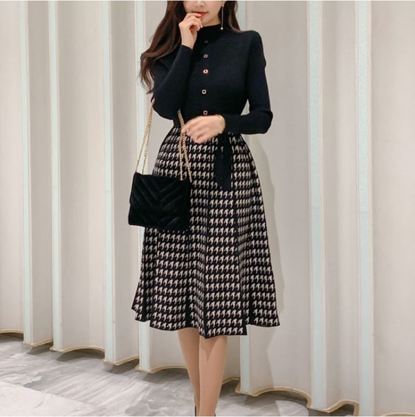 千鳥柄ニットワンピース