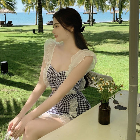 ギンガムチェックフリルスイムウェア