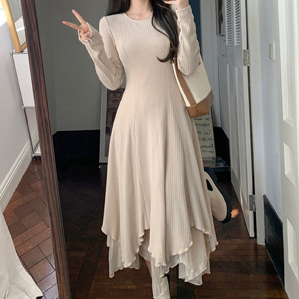 ロングニットチュールワンピ