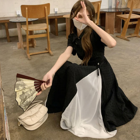 チャイナデザインモノクロワンピ