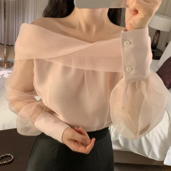 シフォンオフショルトップス