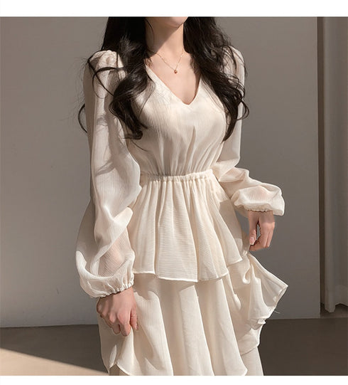4段フリルシフォンワンピース