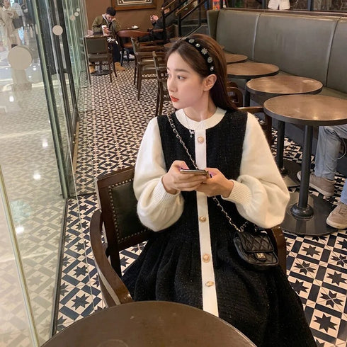 バイカラーぽわ袖ワンピ