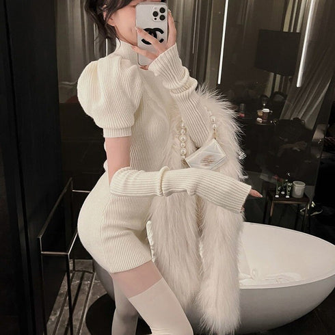 パフスリーブニットミニワンピ