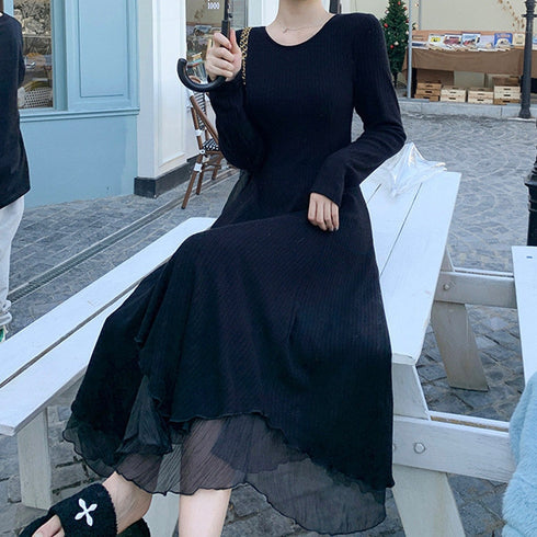 ロングニットチュールワンピ