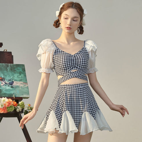 千鳥柄フリルスイムウェア