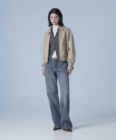 オーバーフィット曲線革の青い品種(ベージュ)